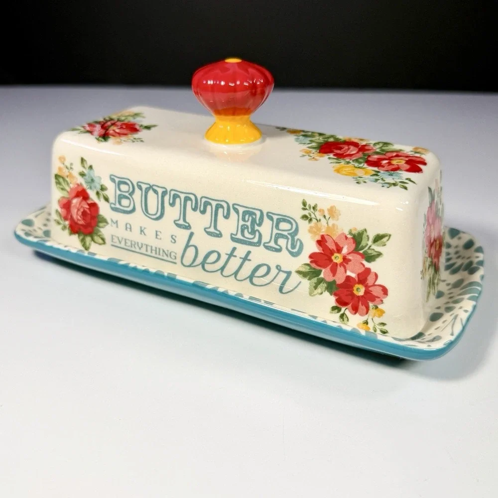 Pioneer Woman Vintage Floral 1/4 lb Butter Dish Butter Makes Everything Better